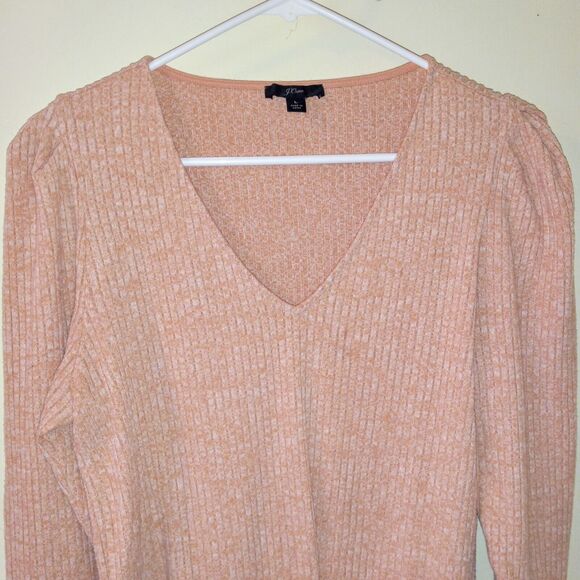 J.Crew Puff Sleeve V-neck Top-Size XS-Pink Heather-Ribbed-Long Sleeve-Soft - Picture 2 of 8